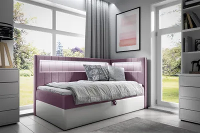 Produktbild von Boxspringbett Gästebett Kinderbett FABIAN Nr.3 80x200cm Weiss-Rosa Seite Rechts