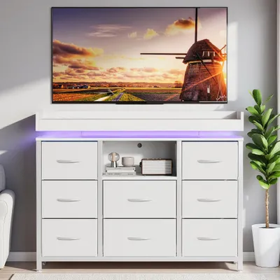 Immagine prodotto di Comodino INONEFT con 8 cassetti e 1 vano aperto, mobile contenitore laterale con illuminazione LED, porte USB di tipo C e porte USB, ideale per camera da letto e soggiorno
