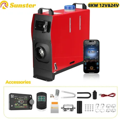 Obrázok produktu pre Dieselové vzduchové kúrenie – nezávislé kúrenie – kompaktné all-in-one – ovládanie cez aplikáciu Bluetooth – LCD prepínač – hliník + plast – pre karavany, nákladné vozidlá, autá, stany – tmavo khaki