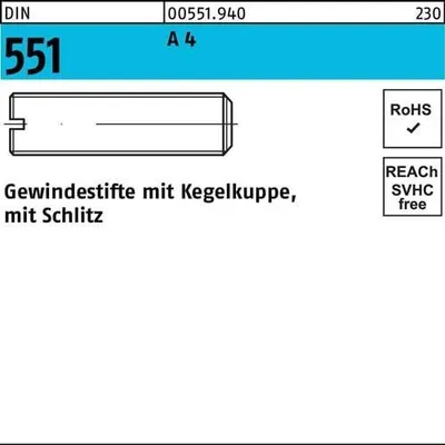 Produktbild von Reyher  Gewindestifte DIN 551 A 4 M 4 x 6 A 4 (50 Stück)