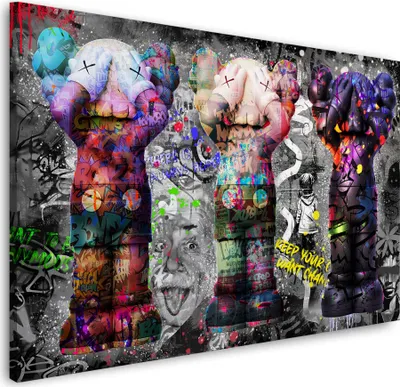 Produktbild von Figuren Graffiti Pop Art abstraktem Hintergrund Wandbild Leinwandbild XL Wanddeko: 90x60x4cm