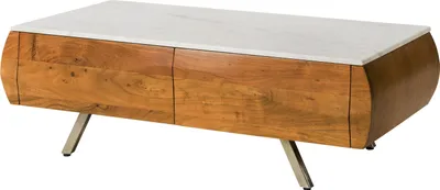 Image de MASSIVMOEBEL24 | Table basse en bois d'Acacia 124x60x40  naturel laqué / marbre blanc MONTREAL #130