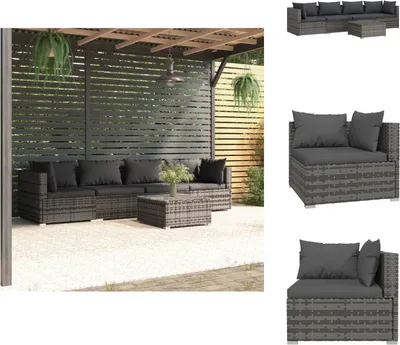 Produktbild von vidaXL 5-tlg. Garten-Lounge-Set mit Kissen Poly Rattan Grau -  Gartenmöbel-Sets