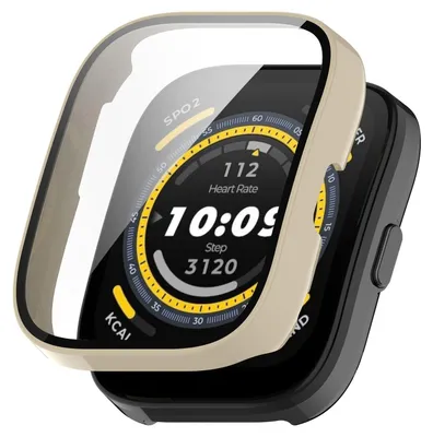 Productafbeelding van Kunststof beschermhoes voor Amazfit Bip 5 smartwatch + beschermend glas, kleur: ivoor