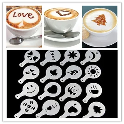 Produktbild von 32 Stück Latte Art Schablonen Vorlagen Cappuccino Kaffee Schaum Kuchen Decor Neu