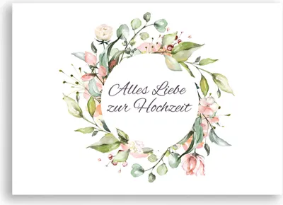 Produktbild von Friendly Fox Hochzeitskarte Blumenkranz, 1x Klappkarte zur Hochzeit Motiv "Blumenkranz", Alles Liebe zur Hochzeit, DIN A6 Karte + Umschlag