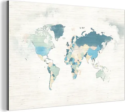 Obrázok produktu pre Nástenná dekorácia Kovový kovový obraz Wall Art 90x60cm Mapa sveta - Pastel - Textil Muchowow Hliníkové obrazy