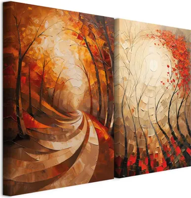Produktbild von murando - Akustikbild Set Landschaft 120x90cm 2 Teilig je 60x90cm Collage 2er Vlies Bilder Akustikschaum Schallschutz Akustikpaneele Groß Wandbilder XXL - Wandkunst Herbststimmung c-H-10079-b-a