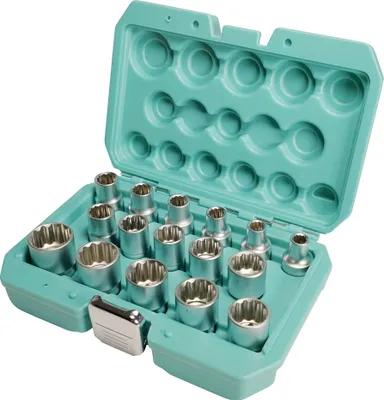 Immagine prodotto di Set di bussole 12 chiavi 1/2 pollice 16pcs 8-24mm da WIESEMANN 1893 I Bussole in acciaio Q-30 I Set di bussole multi-dente I Con pratica cassetta degli attrezzi I 81499