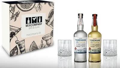 Produktbild von Teremana 2er Set Tequila Geschenkbx Blanco + Reposado je 0,7L (40% Vol) 2 Tumbler Kristalloptik Dwayne The Rock Johnson Tequila Silver + Gold - [Enthält Sulfite]