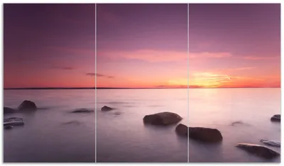 Produktbild von Wallario Herdabdeckplatte aus Glas, Größe 90 x 52 cm 3-teilig, Motiv Nebel am See bei Sonnenuntergang