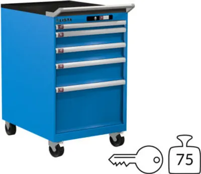 Produktbild von Lista Schubladenschrank - 14.374.010 - 990 x 564 x 725 mm (HxBxT) - 5 Schubladen - 75 kg - Key Lock - lichtblau (RAL 5012)