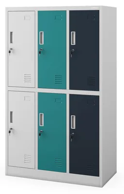 Immagine prodotto di Armadietto Jan Nowak 3B2AS, armadietto a scomparti, armadietto portavalori, armadietto per spogliatoi, 6 scomparti, acciaio verniciato a polvere, 150 cm x 90 cm x 45 cm, grigio-blu-blu scuro