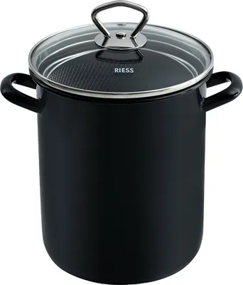 Produktbild von Riess Pasta-Spargeltopf mit Einsatz Ø16cm und Glasdeckel H: 27,3 Emaille schwarz