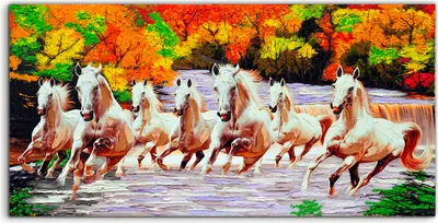 Produktbild von Coloray Acrylbild 140x70  Wandbild Acrylbilder Deko Malerei Pferde Baum bunte Herbst