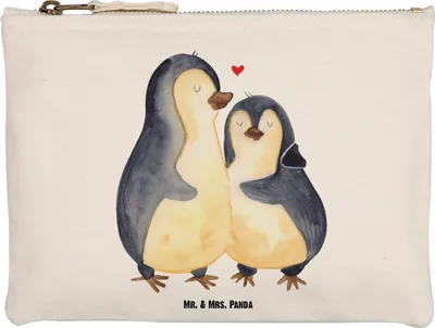 Produktbild von Mr. & Mrs. Panda aufbewahrungstasche Pinguin umarmen Größe M - Weiß - Geschenk, Umarmung Verliebt, Kosmetiktasche, Stifteetui, Mäppchen, Kulturbeutel, Federmappe, Etui