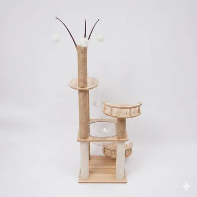 Zdjęcie produktu dla Kratzownik o wysokości 132 cm, z dużą powierzchnią do leżenia, wyposażony w 3 platformami do skakania, idealny dla aktywnych kotów