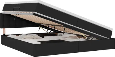 Image de Lit de rangement LED avec matelas Noir 200 x 200 cm Tissu