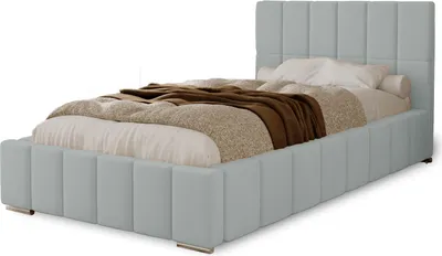 Produktbild von Polsterbett Alma 90x200 cm, Bett mit Kopfteil, Doppelbett mit  Bettkasten, Lattenrost und Matratze aus Holz, Velourstoff:  Hellgrau