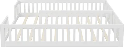 Obrázek produktu pro okwish Dětská postel, jednolůžko 90x200 cm (jednolůžko*2) s ochranným zábradlím, dřevěná postel pro mládež, borovice (s roštem, bez matrace) - Bílá