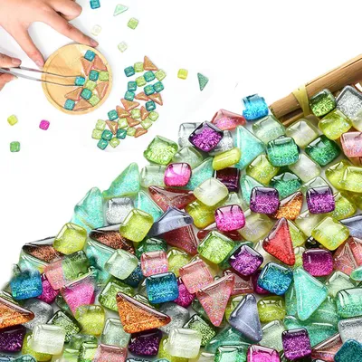 Produktbild von TRANKIELO® - 1000 g bunte Mosaiksteine - unregelmäßige, glitzernde Kristalle - Glasscherben für Bastelprojekte