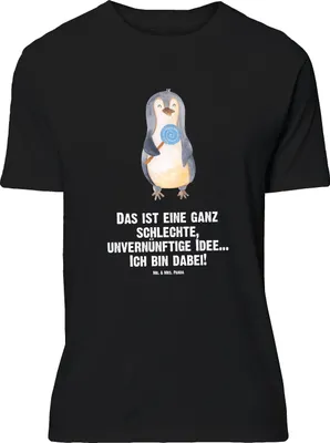 Produktbild von Mr. & Mrs. Panda Größe L T-Shirt Pinguin Lolli - Schwarz - Geschenk, mit Spruch, Pinguine, Tshirt, Unvernünftig, Süßigkeiten, Shirt