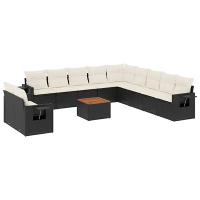 Produktbild von vidaXL 12-tlg. Garten-Sofagarnitur mit Kissen Schwarz Poly Rattan