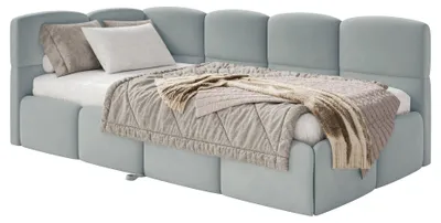 Obrázek produktu pro Selsey Cloudy – čalouněná postel, sametová látka, šedá barva, rozměry 170x185 cm – levá strana