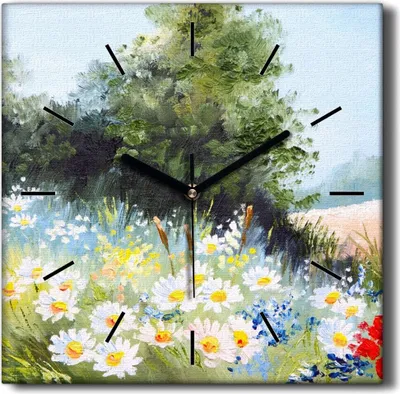 Produktbild von Coloray Hodiny Unikátní 30x30 cm Tiché hodiny Pro obývací pokoj a kuchyň Nástěnné hodiny Plátno Černé ručičky hodin - Přírodní květiny strom