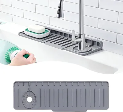 Imagen del producto de Alfombrilla de silicona para grifo, protector contra salpicaduras, 50x15 cm, para cocina y baño