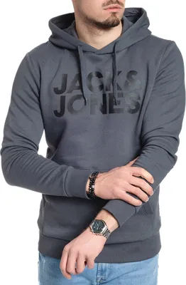 Produktbild von Jack & Jones Hoodie Herren Kapuzenpullover Print Pullover Sweatshirt mit Kapuze, 840-Darkslate/Black-XL
