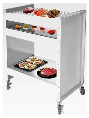 Produktbild von 3-Etagen Edelstahl-Grillwagen mit Rädern und verstellbarer Ablage für BBQ, Camping und Picknick