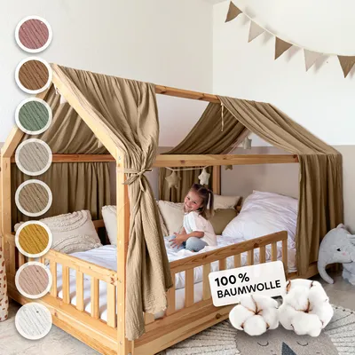 Produktbild von Hausbett Himmel Gold aus Musselin - 2er-Set für Kinderbett