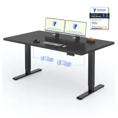Zdjęcie produktu dla FLEXISPOT biurko z elektryczną regulacją wysokości 160x80cm udźwig 100KG, podwójny silnik, 4 funkcje pamięci, jednoczęściowy blat 25mm (czarny)