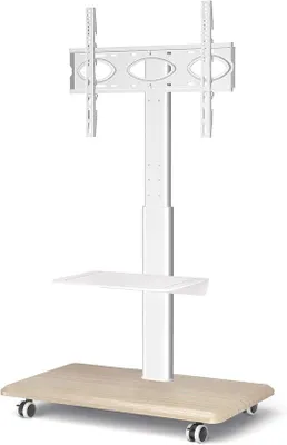 Produktbild von Rollender TV Wagen für 26-65 Zoll Flachbildschirme mit Holzbasis und 400x400 mm VESA - Weiß
