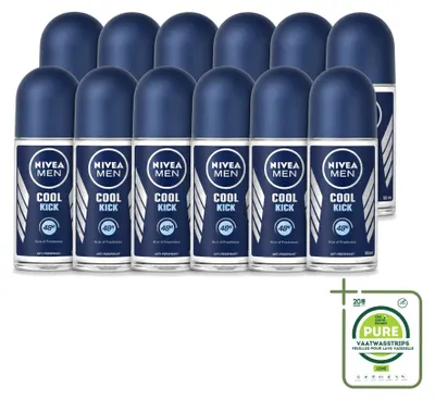 Image de 12 déodorants roll-on NIVEA MEN Cool Kick, anti-transpirants, 50 ml - Lot de 12