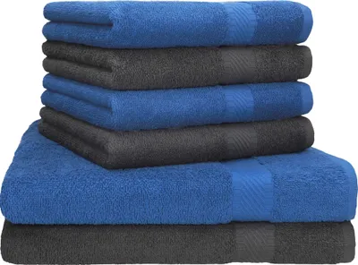 Produktbild von Betz 6-tlg. Set PALERMO - 2 Liegetücher 4 Handtücher 100% Baumwolle Farbe: anthrazit / blau