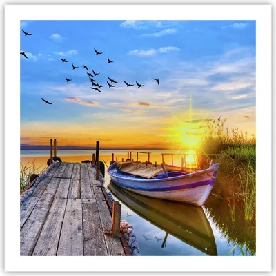 Produktbild von Poster - Poster ohne Rahmen - See Boot Wasser - 60x60 cm - Wand Bild - Wanddeko - Wandbilder - Kunstposter - Wandposter - Bilder - Kunstdruck - Wanddekoration - Wandbild - P2XAC60x60-3983
