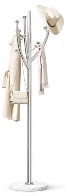 Garderobenständer Edelstahl, 9 Haken, Marmorsockel, 178 cm