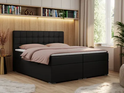 Produktbild von Boxspringbett, Doppelbett, Polsterbett mit Kopfstütze, Bettkasten - CARMEN - 200x200 - Schwarz - Kunstleder - H3
