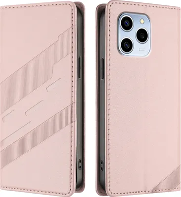 Produktbild von Hülle für Honor 60 SE, Kunstleder Brieftaschen Handyhülle mit Kartenfach und Standfunktion Pink