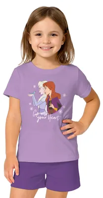 Produktbild von Disney Frozen - Die Eiskönigin Schlafanzug für Mädchen - Kinder Pyjama Set Kurzarm Oberteil mit Hose Lila 134-140