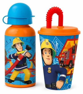 Produktbild von Feuerwehrmann Sam 2 tlg. Set Kinder Sport Aluminium Trinkflasche Flasche Becher