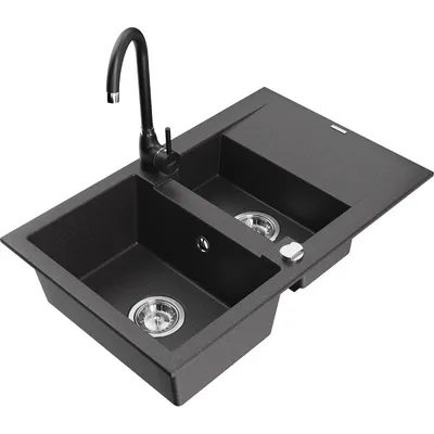 Obrázek produktu pro Mexen Gaspar 1,5-miskový granitový dřez s odkapávačem a kuchyňskou baterií Telma, Skvrnitá černá - 6507-76-670200-70