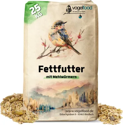 Produktbild von 25 kg Fettfutter mit Mehlwürmern Vogelfood Vogelfutter für Wildvögel Streufutter Winterstreu
