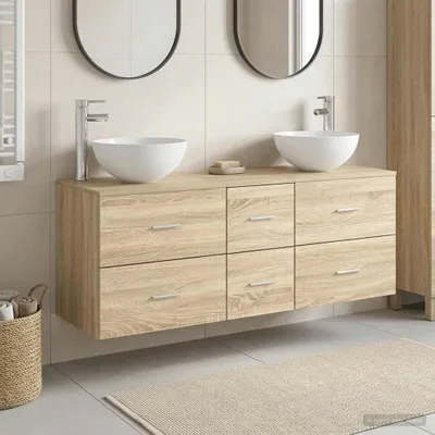 Immagine prodotto di Maison Exclusive - Set di 3 mobili da bagno in legno effetto quercia Sonoma, dimensioni 129 x 35 x 80 cm