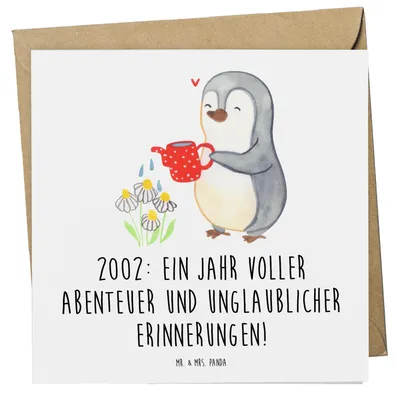 Produktbild von Mr. & Mrs. Panda Klappkarte 2002 Geburtstag Abenteuer - Weiß - Geschenk, faltkarte, Glückwunschkarte, unvergessliche Reisen, Liebe, Geburtstagskind, Grußkarte, Alter
