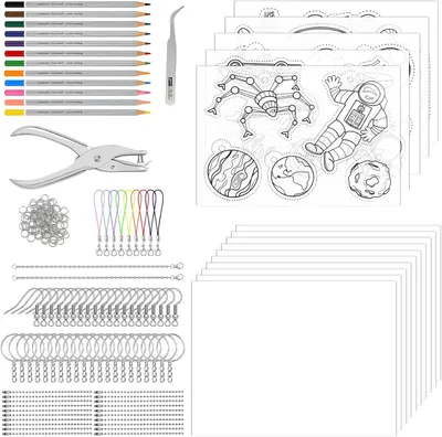 Imagen del producto de Kit de manualidades con papel termoencogible: incluye papel termoencogible A4 y láminas termoencogibles A5 (10 láminas A5 + 5 diseños pre-cortados en A4)