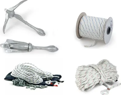 Produktbild von Ankerset Set Faltklappanker mit Seil 0,7 - 12 kg Anker und 6, 8, 10, 12 mm & 20, 30, 40, 50 m Ankerleine  Gewicht: 0,7 kg Leine: 6 x 40