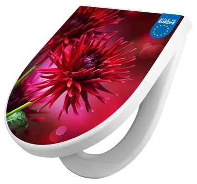 Produktbild von WC Sitz mit Absenkautomatik D Form Motiv Rote Dahlien [TDW3 10423]